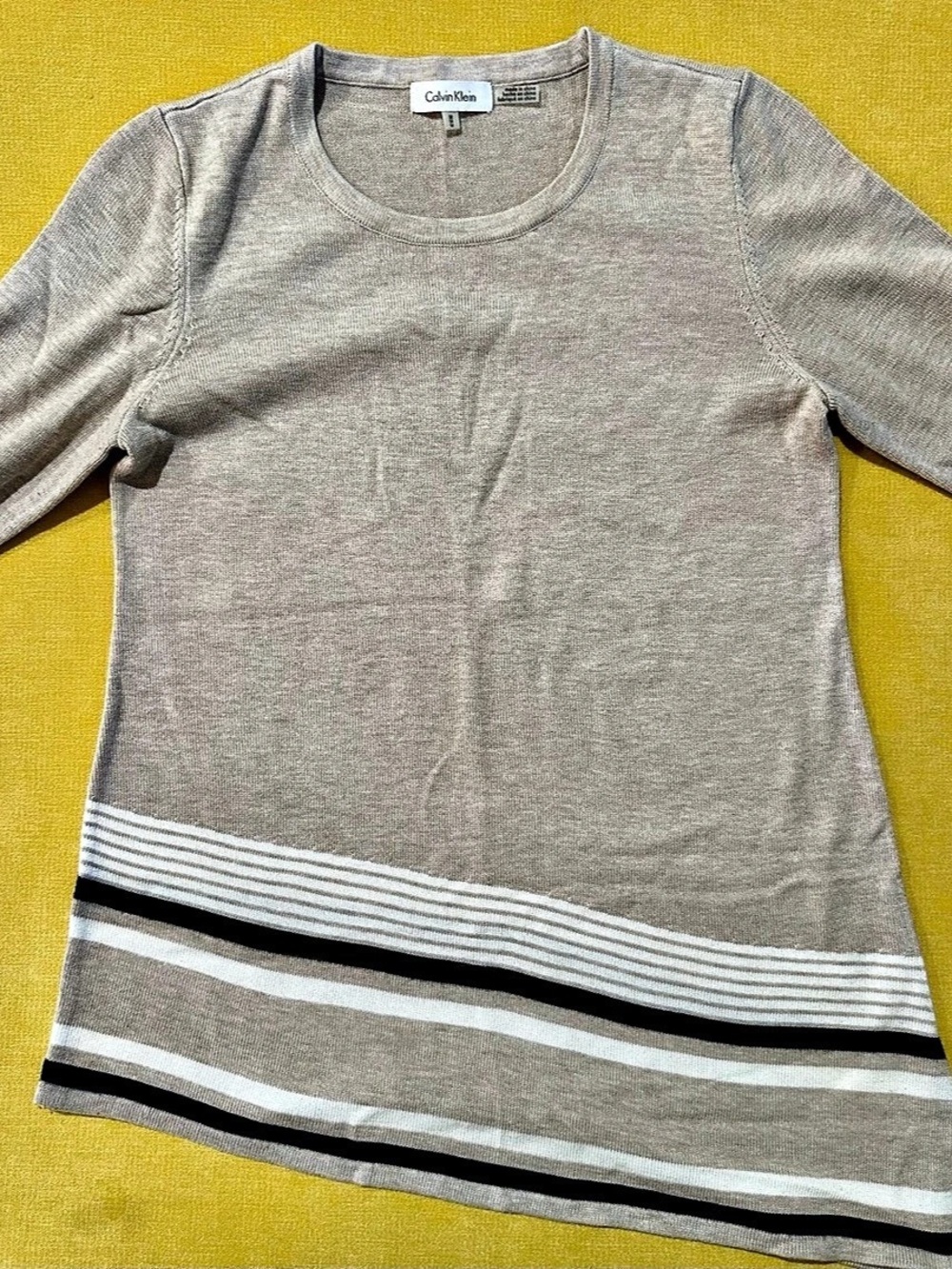 Calvin Klein Striped Long Sleeve Tunic in Gray & Black Size Medium